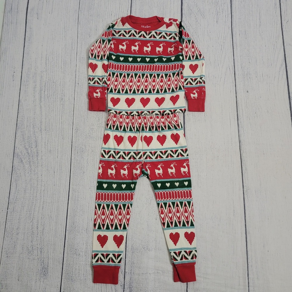 Hatley Size 2 Pajama Set Toddler Christmas Reindeer Fair Isle Organic Cotton